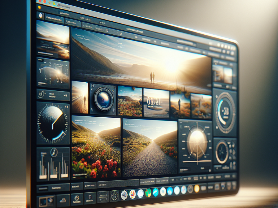 A digital interface displaying various high-tech graphs, dials, and nature images on a sleek, modern screen.